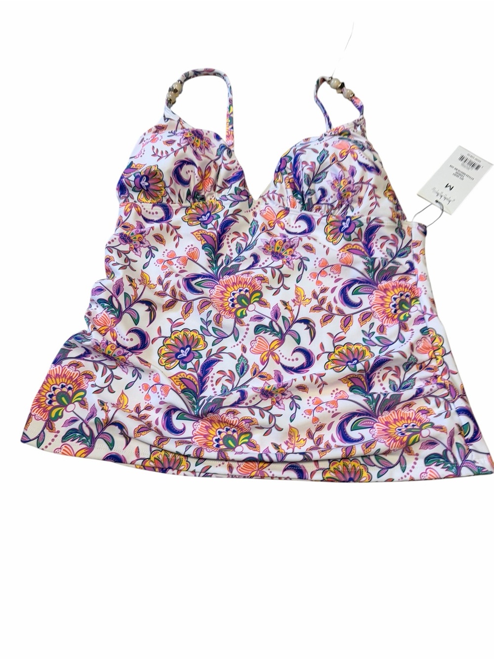 🌼💚New Nicole Miller Floral Two-Piece Tankini Set in Pink & Purple - Picture 7 of 10